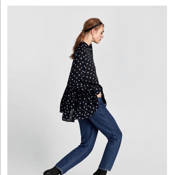 ZARA black oversized peplum top with polka dots S - Picture 2 of 4
